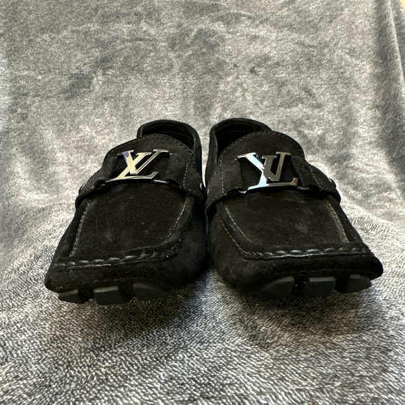 Louis Vuitton Suede Driving Loafers Men's 6.5 Black LV Hardware Made Italy - Picture 2 of 16